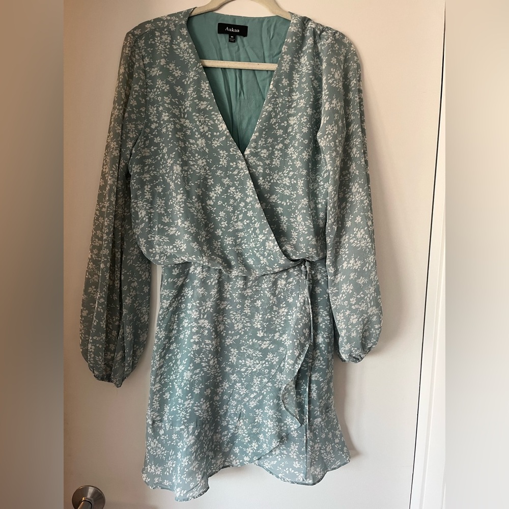 Sea foam wrap dress with liner